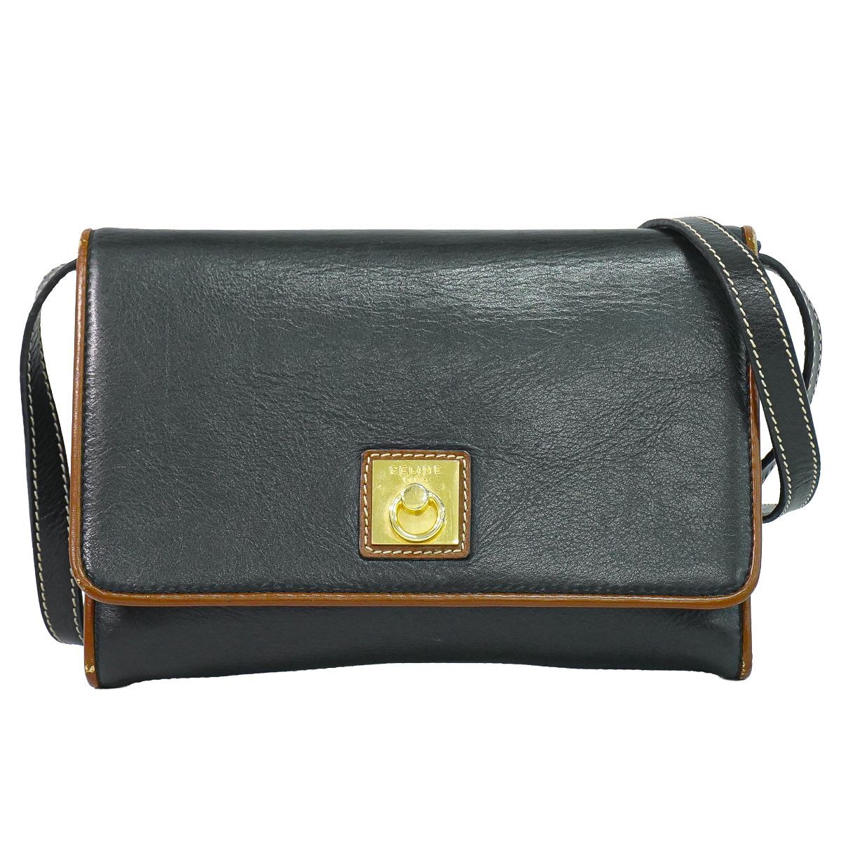 Celine Leather Shoulder Bag Pochette Black