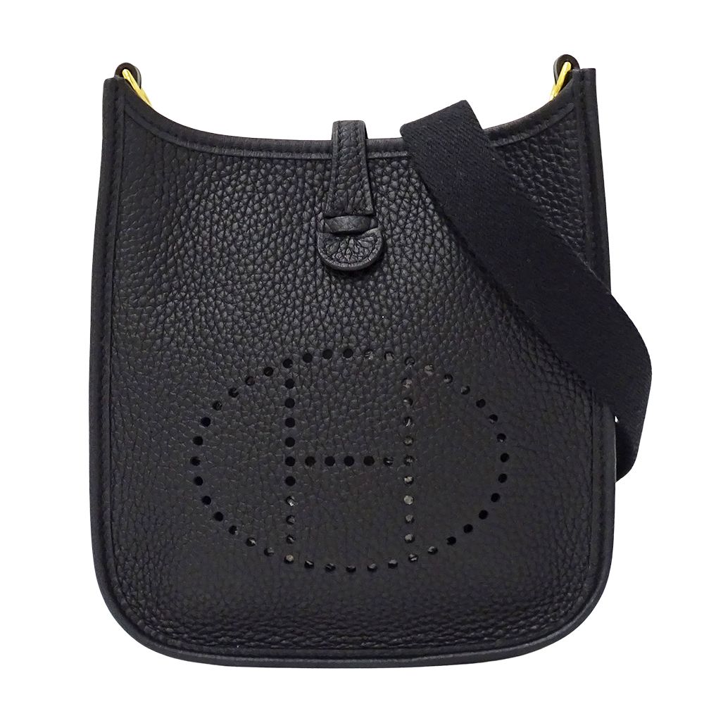 Hermes Shoulder Bag Evelyne TPM Taurillon Clemence Black Gold Small