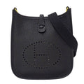 Hermes Shoulder Bag Evelyne TPM Taurillon Clemence Black Gold Small