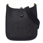 Hermes Shoulder Bag Evelyne TPM Taurillon Clemence Black Gold Small