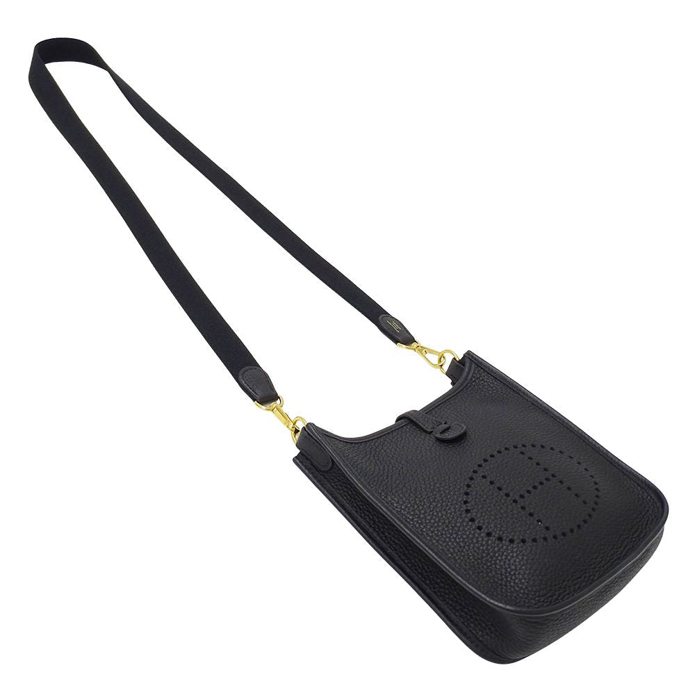 Hermes Shoulder Bag Evelyne TPM Taurillon Clemence Black Gold Small — view 4