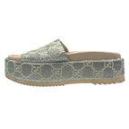 Gucci Sandals GG Canvas Platform Thick Sole Lame Silver Ivory 37 Daily Resort — view 3