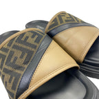 Fendi Diagonal Sandals Beach Slide FF Logo Leather Brown Jacquard 9 — view 7
