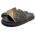 Fendi Diagonal Sandals Beach Slide FF Logo Leather Brown Jacquard 9