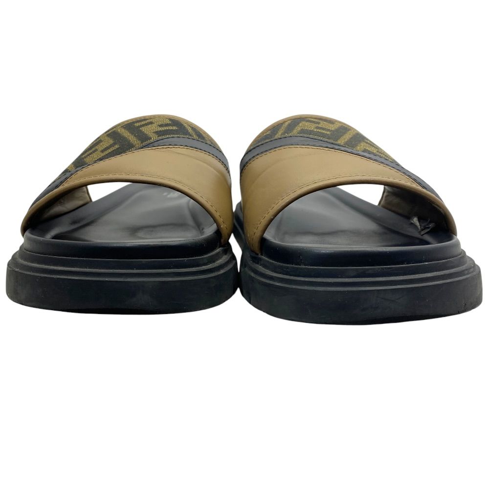 Fendi Diagonal Sandals Beach Slide FF Logo Leather Brown Jacquard 9 — view 2