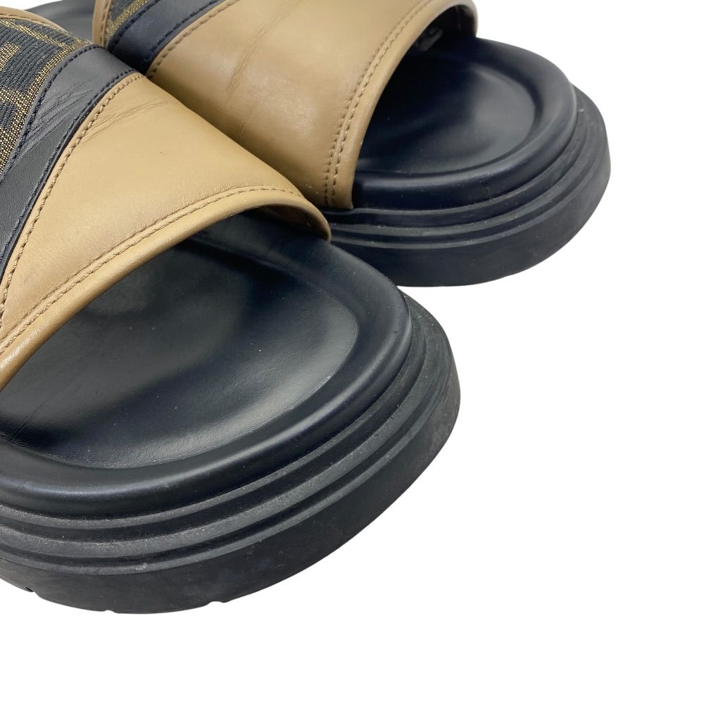 Fendi Diagonal Sandals Beach Slide FF Logo Leather Brown Jacquard 9 — view 6