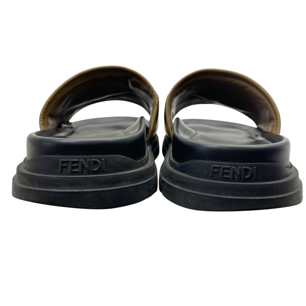 Fendi Diagonal Sandals Beach Slide FF Logo Leather Brown Jacquard 9 — view 4