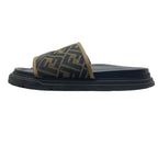 Fendi Diagonal Sandals Beach Slide FF Logo Leather Brown Jacquard 9 — view 3
