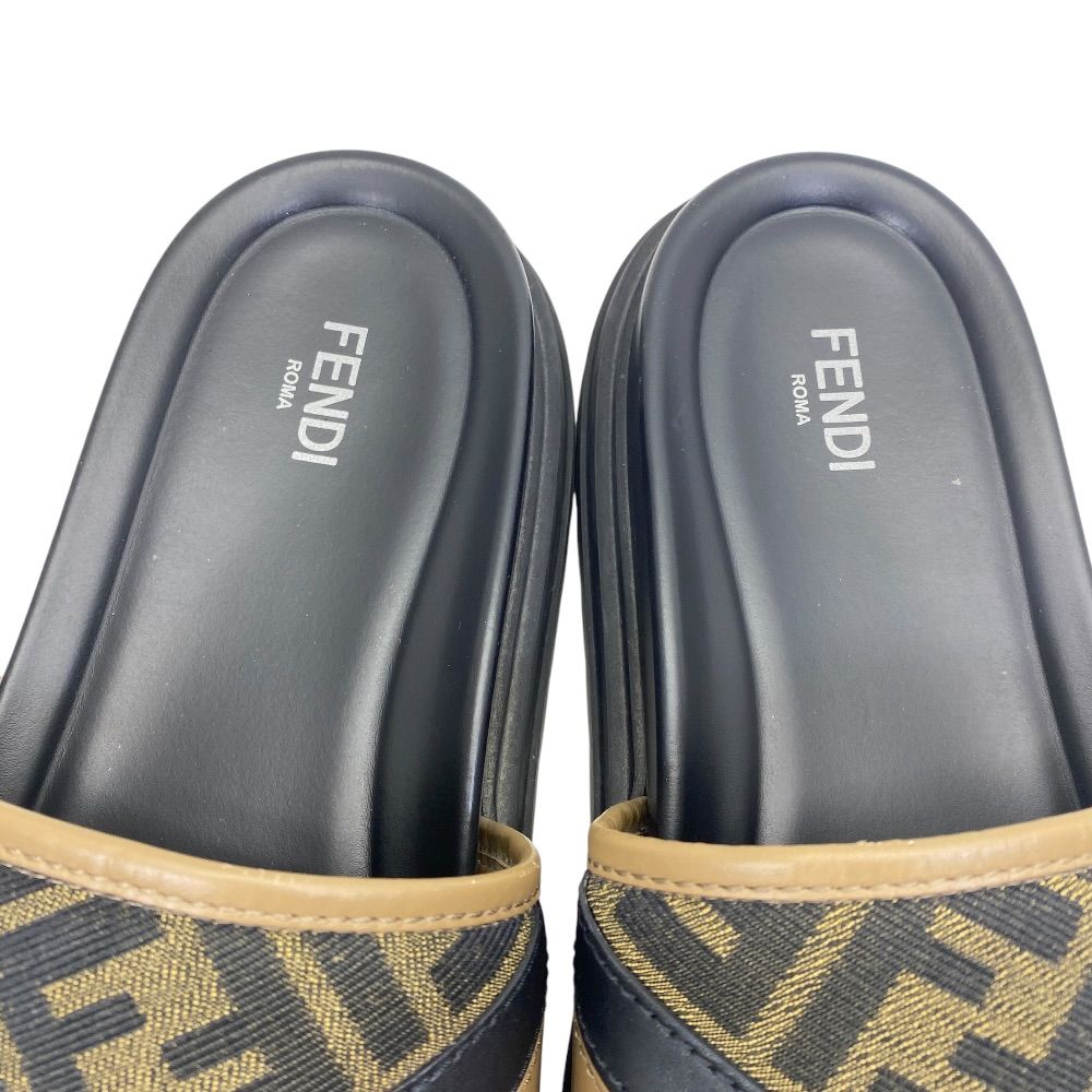 Fendi Diagonal Sandals Beach Slide FF Logo Leather Brown Jacquard 9 — view 8