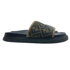 Fendi Diagonal Sandals Beach Slide FF Logo Leather Brown Jacquard 9 — view 5