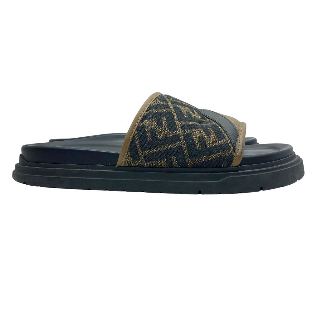 Fendi Diagonal Sandals Beach Slide FF Logo Leather Brown Jacquard 9 — view 5