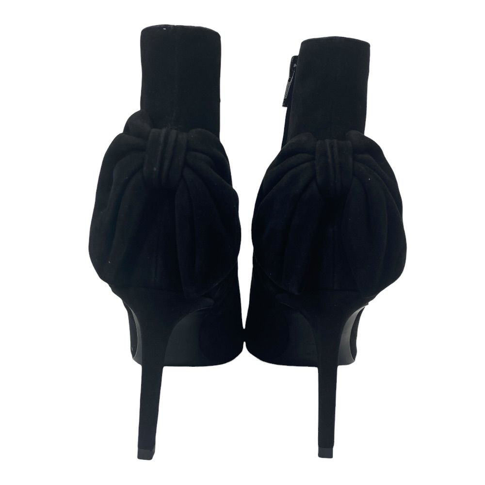 Saint Laurent Short Boots Pointed Toe Back Ribbon Pin Heels Suede Black 39 Mode — view 4