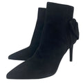 Saint Laurent Short Boots Pointed Toe Back Ribbon Pin Heels Suede Black 39 Mode