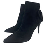 Saint Laurent Short Boots Pointed Toe Back Ribbon Pin Heels Suede Black 39 Mode