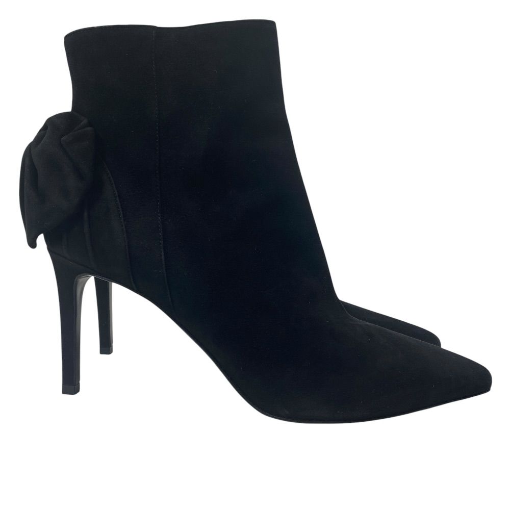 Saint Laurent Short Boots Pointed Toe Back Ribbon Pin Heels Suede Black 39 Mode — view 3