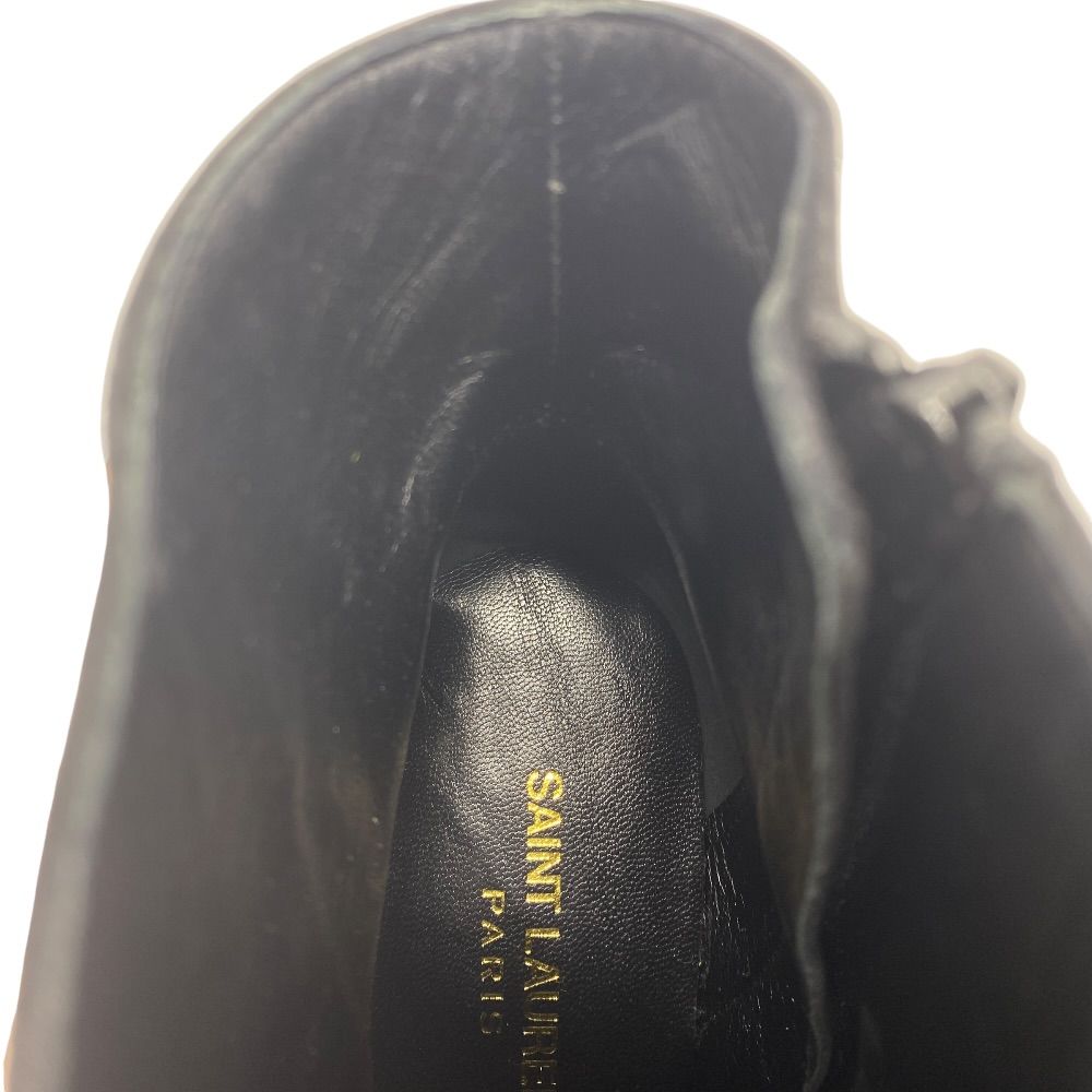 Saint Laurent Short Boots Pointed Toe Back Ribbon Pin Heels Suede Black 39 Mode — view 8