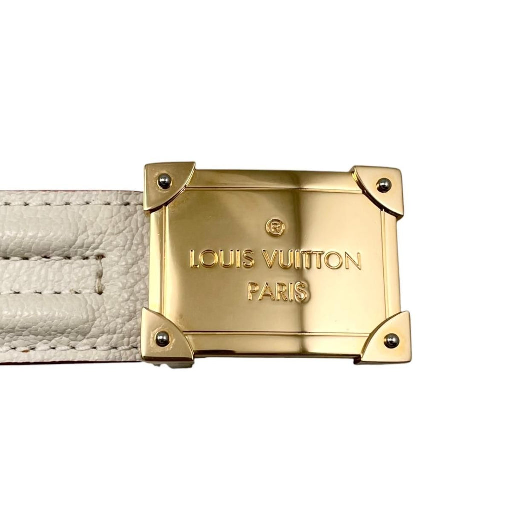 Louis Vuitton Belt Ceinture Pandora Leather Logo Buckle White Beige Gold — view 3