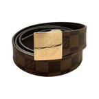 Louis Vuitton Belt Ceinture Carre Damier Ebene Logo Buckle Gold