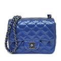 Chanel Mini Quilted Chain Shoulder Blue Gunmetal Patent Leather Enamel