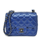 Chanel Mini Quilted Chain Shoulder Blue Gunmetal Patent Leather Enamel