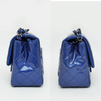 Chanel Mini Quilted Chain Shoulder Blue Gunmetal Patent Leather Enamel — view 2