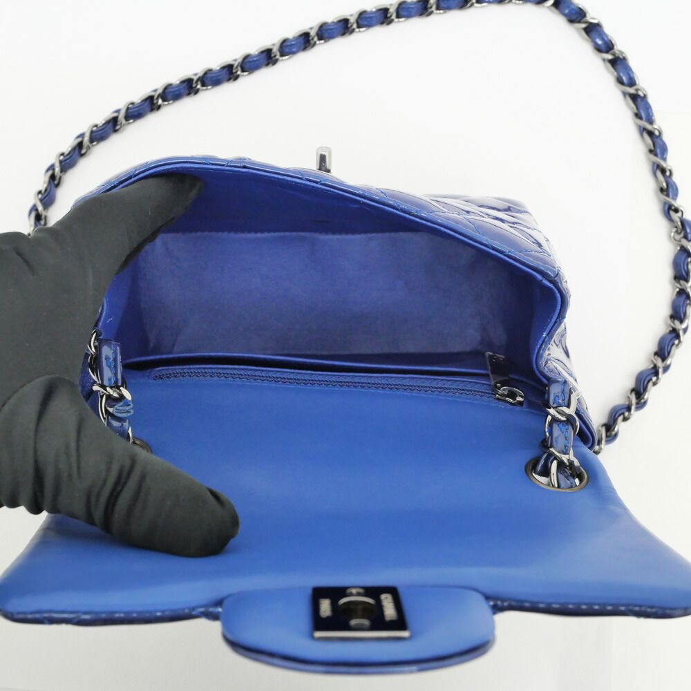 Chanel Mini Quilted Chain Shoulder Blue Gunmetal Patent Leather Enamel — view 5