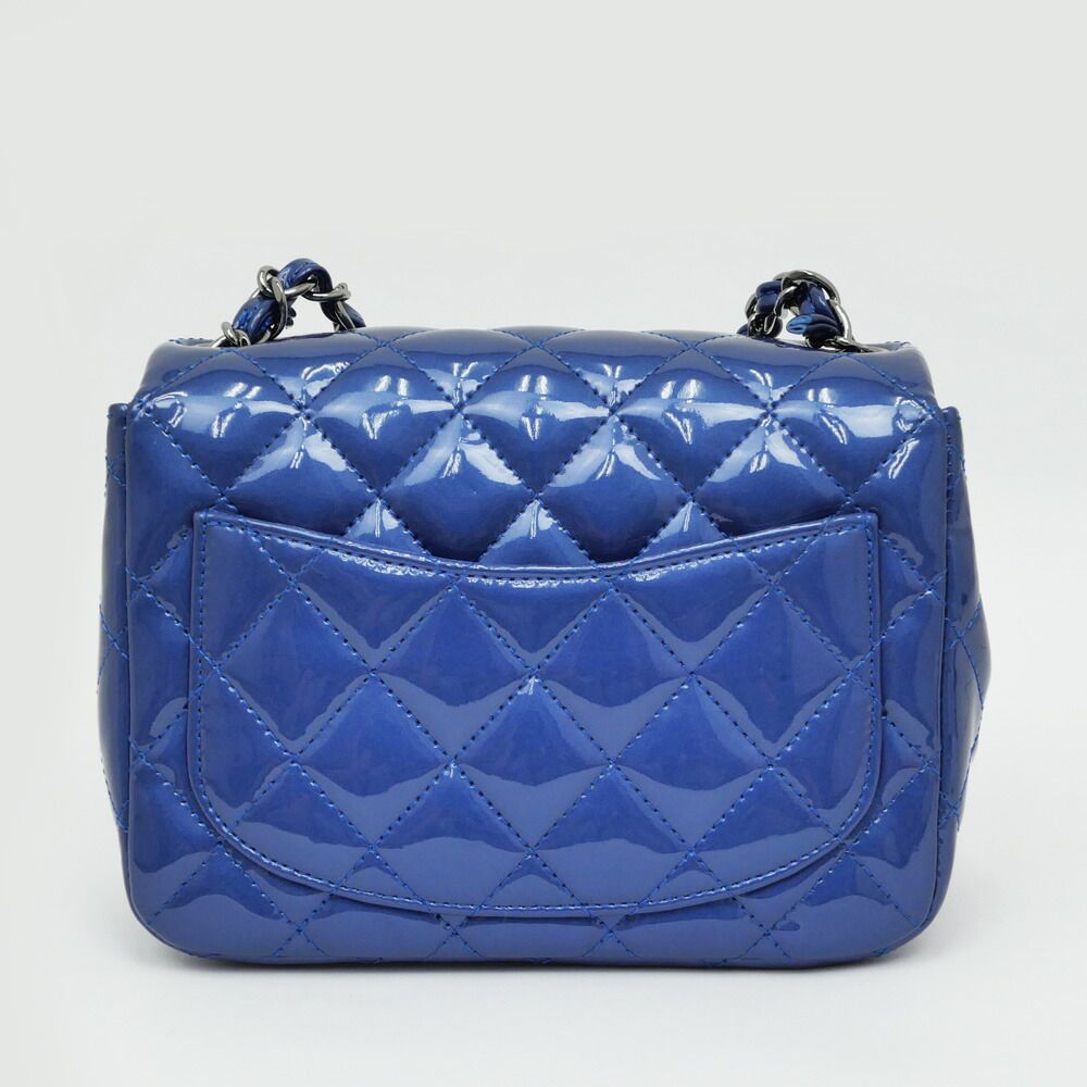 Chanel Mini Quilted Chain Shoulder Blue Gunmetal Patent Leather Enamel — view 7