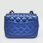 Chanel Mini Quilted Chain Shoulder Blue Gunmetal Patent Leather Enamel — view 7