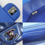 Chanel Mini Quilted Chain Shoulder Blue Gunmetal Patent Leather Enamel — view 6