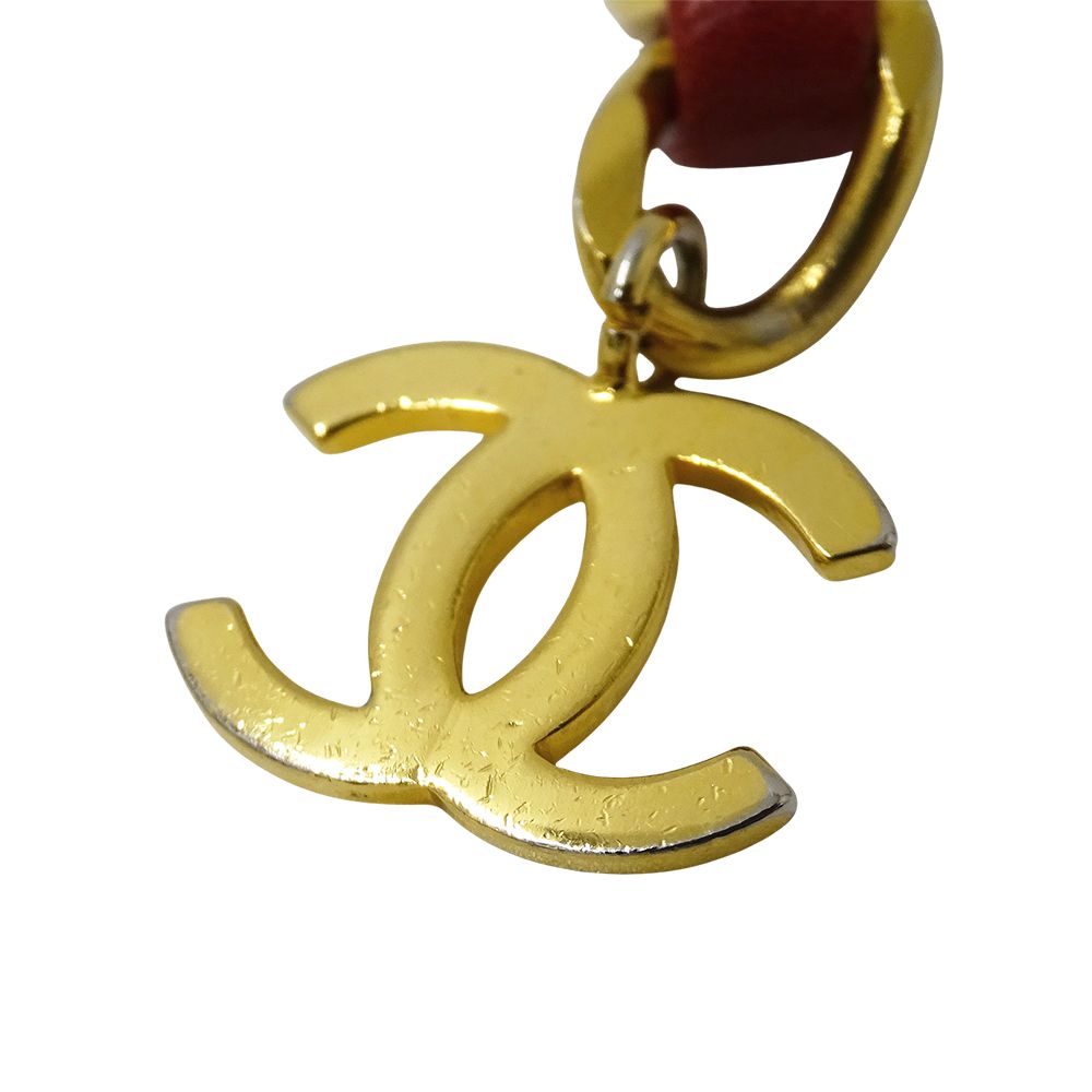 Chanel Belt Chain Leather Red Gold CC Logo — view 6