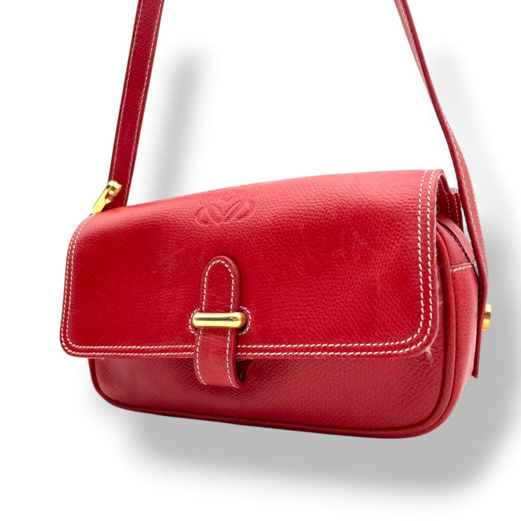 Loewe Anagram Shoulder Bag Pochette Crossbody Leather Red Gold Vintage Retro