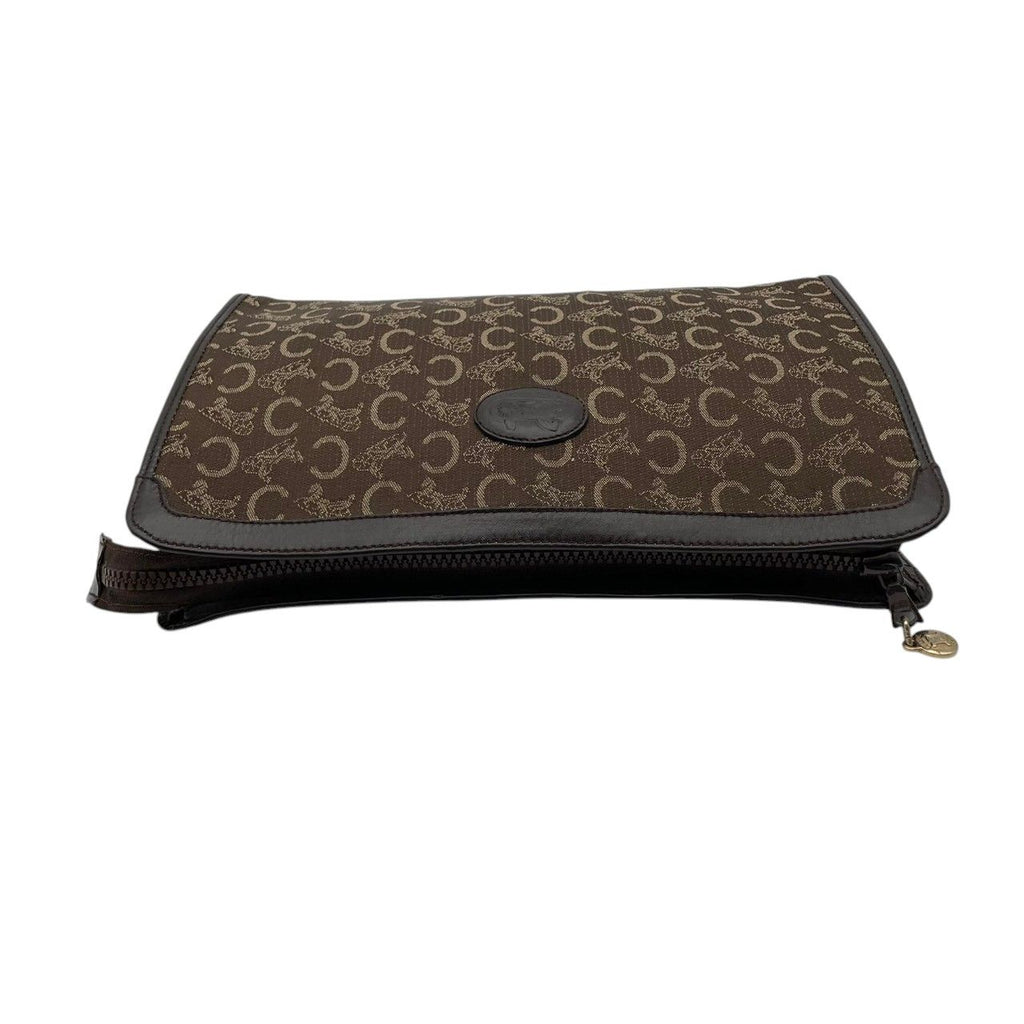 Celine Clutch Pouch C Macadam Carriage Pattern Canvas Leather Brown Gold — view 7