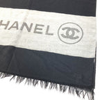 Chanel Shawl Logo Fringe Cashmere Black Scarf — view 3