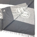 Chanel Shawl Logo Fringe Cashmere Black Scarf — view 4