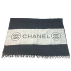 Chanel Shawl Logo Fringe Cashmere Black Scarf — view 6