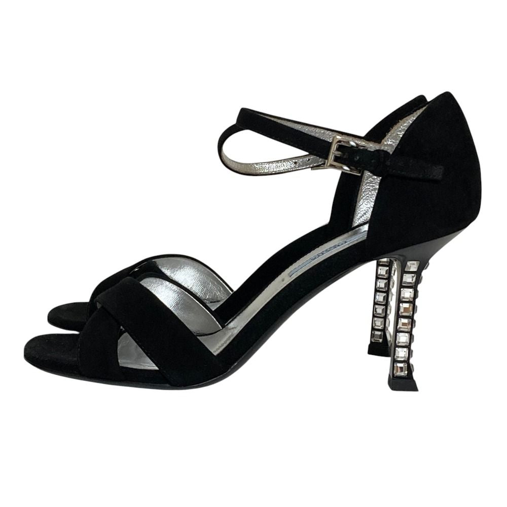 Prada Crystal Heels Ankle Strap Sandals 37 Black — view 2