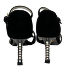 Prada Crystal Heels Ankle Strap Sandals 37 Black — view 3