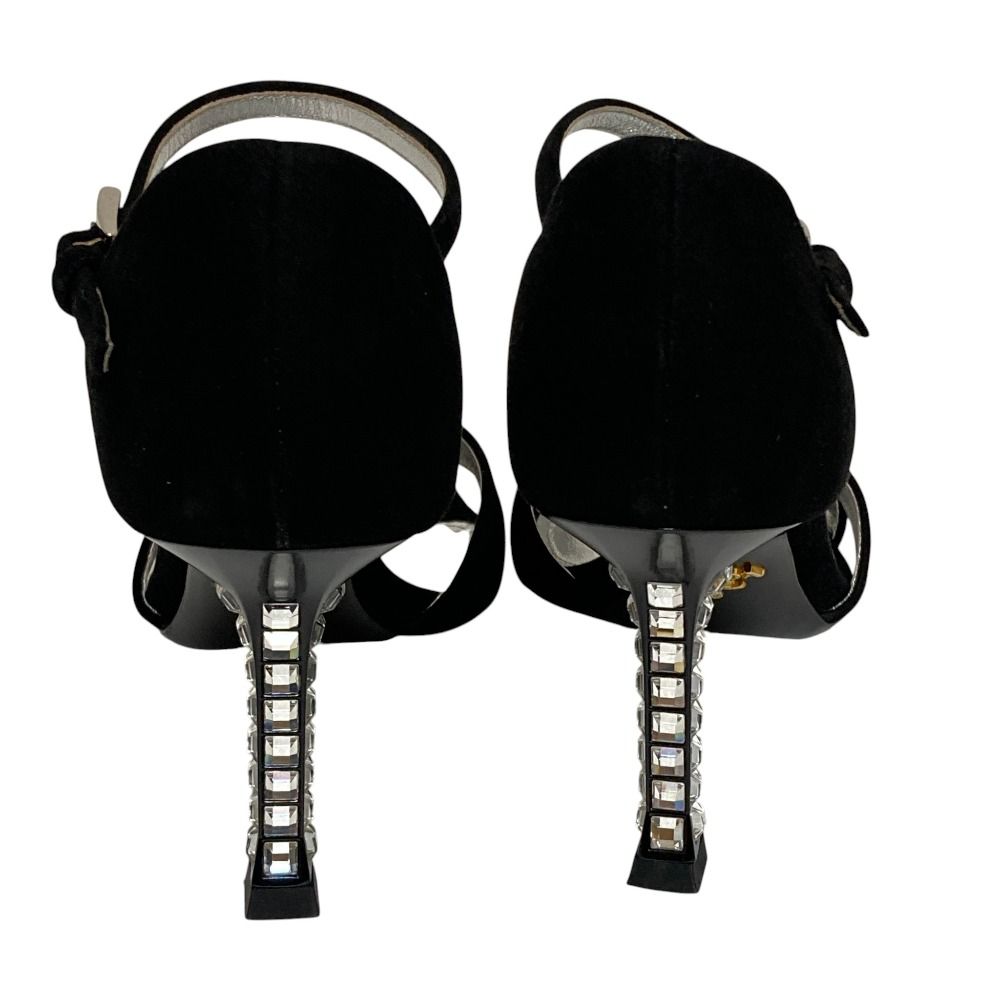 Prada Crystal Heels Ankle Strap Sandals 37 Black — view 3