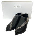 Celine Phoebe Philo Era Leather Pointed Toe Zipper Flat Shoes 36 Black