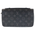 Louis Vuitton Monogram Eclipse Zippy XL Wallet Card Case Black Leather Silver