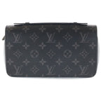 Louis Vuitton Monogram Eclipse Zippy XL Wallet Card Case Black Leather Silver
