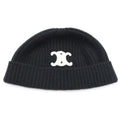 Celine Triomphe Logo Cashmere Knit Cap Hat Black