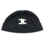 Celine Triomphe Logo Cashmere Knit Cap Hat Black