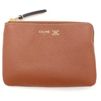 Celine Trin of Coin Pass Case Charm Pouch Brown Leather Gold