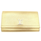Louis Vuitton Portefeuille Lockme Wallet Card Case Gold Leather Silver