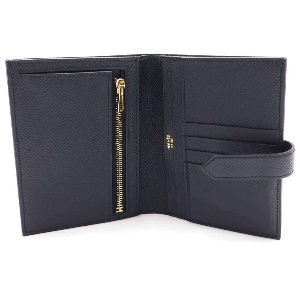 Hermes Bearn Compact Leather Wallet Bifold Gold Black — view 4