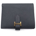 Hermes Bearn Compact Leather Wallet Bifold Gold Black