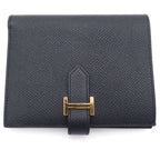 Hermes Bearn Compact Leather Wallet Bifold Gold Black