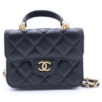 Chanel CC Logo Quilted Lambskin Coin Purse Top Handle Chain Shoulder