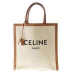 Celine Vertical Cover Canvas Large Tote Brown Ivory Leather Gold